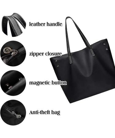 WITERY Women's Black Oxford Nylon Tote Bag - Waterproof Large Shoulder Handbag - Buy Online on SooperMarket.com