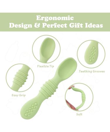Vicloon Baby Fork and Spoon Set - 2Pcs Silicone Weaning Spoon Set for Self Feeding - Easy Grip Toddler Cutlery Kit in Light Green - Buy Online on SooperMarket.com