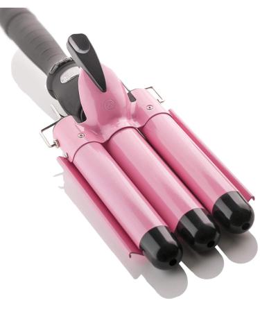 Alure Three Barrel Curling Iron Wand with LCD Temperature Display - 1 Inch Ceramic Tourmaline Triple Barrels, Dual Voltage Crimping Tool, Best Hair Waver for Beachy/Frizz Free Waves (Pink/Black)