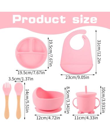 6-Piece Silicone Baby Weaning Set in Pink | Bib, Plate, Bowl, Cup, Fork & Spoon for Babies, Toddlers & Kids - Buy Online on SooperMarket.com