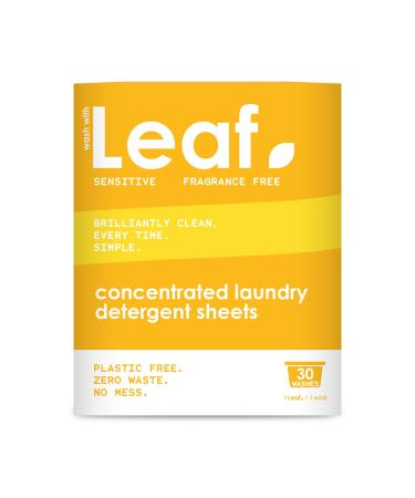 Leaf Laundry Sheets Washing Detergent - Sensitive Non-Bio Unscented Concentrated Wash - Planet Friendly Alternative to Capsules Pods and Liquid Detergents - Plastic Free Zero Waste - 30 Washes 30 count (Pack of 1)