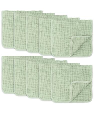 Comfy Cubs Muslin spit towels 6 set large 100% cotton hand washcloth 6 layers extra absorbent and soft (sage 10-pack) Sage pack of 10