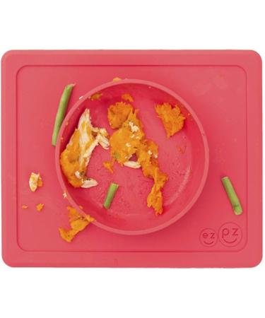 ezpz Mini Bowl (Coral) - Silicone Suction Bowl for Infants + Toddlers with Built-in Placemat - Includes Travel Bag - Buy Online on SooperMarket.com