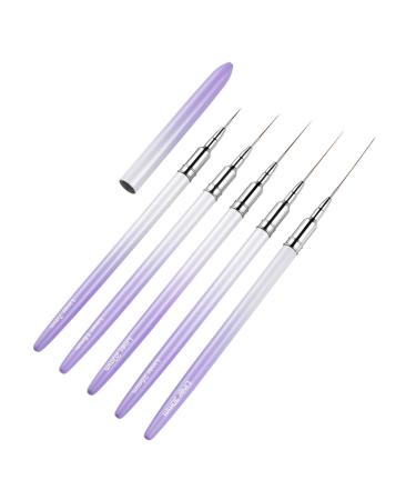 5Pcs Nail Art Liner Brushes Set Polish Painting Nail Design Brush Pen Set With Handle For Pulling Lines Nail Art Liner Brush Set With Cap Nail Art Liner Brushes Polish Painting