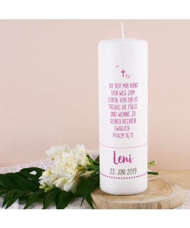 Striefchen Baptism Candle | Personalized Tree of Life Design | Custom Name & Date | White-Pink | Ideal Gift for Christening - Buy Online on SooperMarket.com