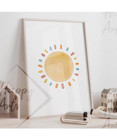 Happyarts A4 Poster Set - Hand-Painted Boho Sun Rainbow & Cloud Decor for Kids' Room | Perfect Baby Room Wall Art - Buy Online on SooperMarket.com