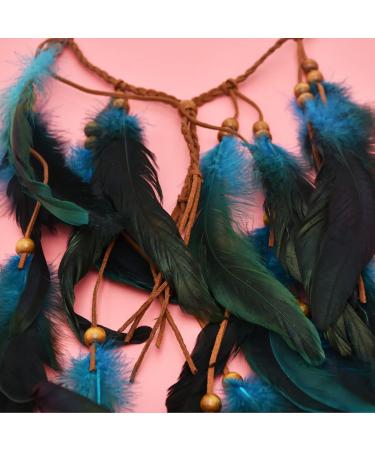 CAKURE Boho Feather Headband - Handmade Indian Gypsy Costume Hair Accessories in Blue - Hippie Festival Headdress (Type A) - Buy Online on SooperMarket.com