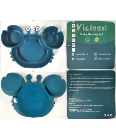 Vicloon Baby Suction Plate - Silicone Toddler Plate for Self Feeding Training - Non Slip Divided Plate for Highchairs - Dark Blue - Buy Online on SooperMarket.com