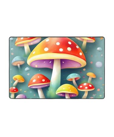 Flannel Carpet Cute Colored Mushrooms Picture 60 x 39 in Non-Slip Durable Suitable for Living Room and Office Bedroom