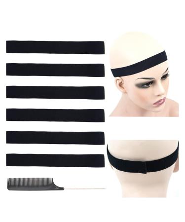 YTBYT 6 Pcs Elastic Band Lace Melting Bands Adjustable Wig Headbands for Lace Frontal Laying (Width 1 Inch) Width 1.0 Inch/2.5cm Black 6 pcs