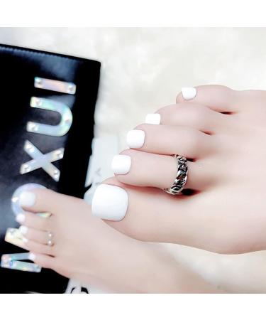 RODAKY Glossy White Press On Toe Nails for Women - 24PCS Fashion False Toenail Full Cover Acrylic Foot Nails - Buy Online on SooperMarket.com