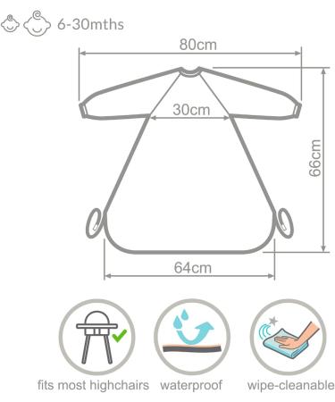 Bibetta Wipeezee Premium Baby Weaning Bibs with Sleeves | Waterproof Coverall Bib for Baby Toddler | Eco-Friendly & Durable | Grey Happy Fruits Design - Buy Online on SooperMarket.com