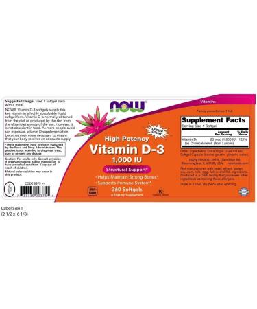 Now Foods Vitamin D3 1000 IU - High Potency Softgels (360 Count) | Immune Health & Bone Support - Buy Online on SooperMarket.com