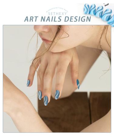 Sethexy Glitter Almond False Nails - 24 Pcs Swirl Press-On Nails for Women & Girls | Blue Hawaii Acrylic Stick-On Nails - Buy Online on SooperMarket.com