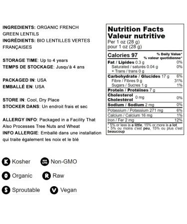 Organic French Green Lentils 10 Pounds - Non-GMO Whole Dry Beans | Raw Sproutable Vegan Kosher Bulk - High in Folate, Fiber, Plant-Based Protein | Ideal for Soups, Chili, Stews, Curries - Buy Online on SooperMarket.com