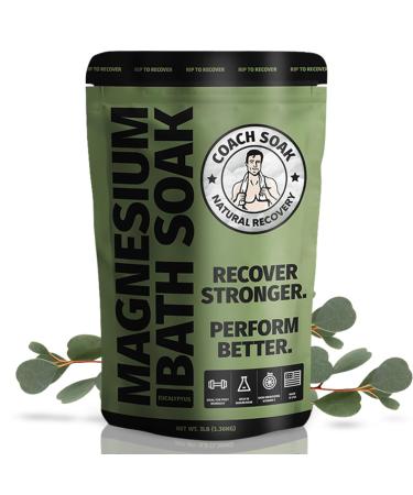 Coach Soak: Recovery Bath Soak Rejuvenating Post Workout Natural Magnesium Flakes - 21 Minerals Essential Oils & Dead Sea Salts - Absorbs Faster Than Epsom Bath Salts for Soaking (Eucalyptus) Eucalyptus Tea Tree