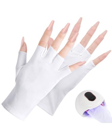 ACWOO UV Gloves for Gel Nails 1 Pair UV Protection Gloves for Manicures Anti UV Gloves for Nail Lamp Manicures Dryer Nail Skin Care Fingerless UV Protection Gloves Protect Hands from UV Harm 1 Pair White