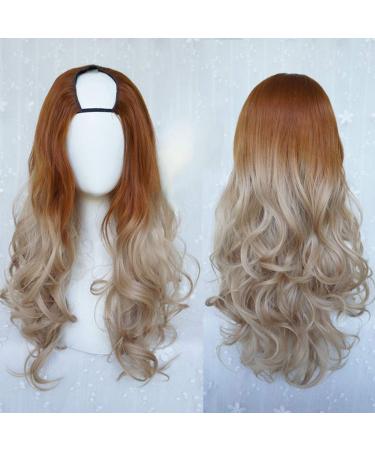 GJBXP Harajuku Fashion Long Wavy Curly Fluffy U-Shaped Wigs Heat Resistant Synthetic Fiber Ombre Mixed Gradient Dark Roots Hair for Girls 28inches/ 70cm M N