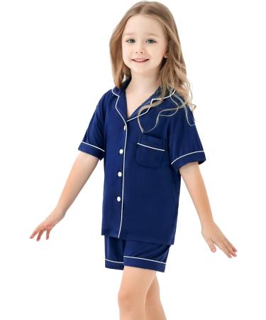 SWOMOG Unisex Kids Modal Pyjamas Set | Button-Down Short Sleeve PJs | 6-7 Years | Navy Blue - Buy Online on SooperMarket.com