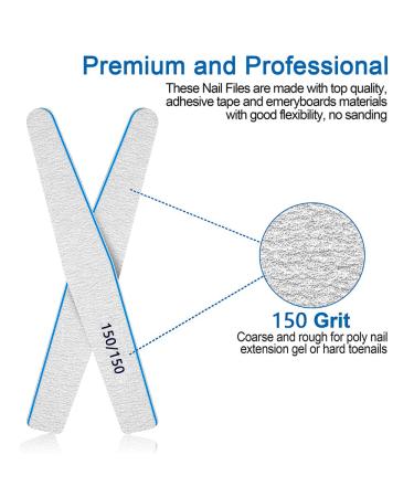 Nail Files 150/150 Grit - 12pcs Emery Boards for Poly Gel & Acrylic Nails | Coarse Files for Manicure & Pedicure at Home or Salon - Buy Online on SooperMarket.com