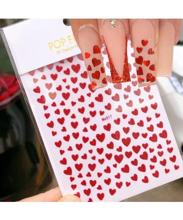 Taicols 10 Sheets 3D Design Nail Stickers Glitter Heart Nail Stickers Self-Adhesive Valentine's Day Nail Stickers Shiny Love Heart Nail Stickers DIY Nail Art Nails Decoration for Women Girls - Buy Online on SooperMarket.com