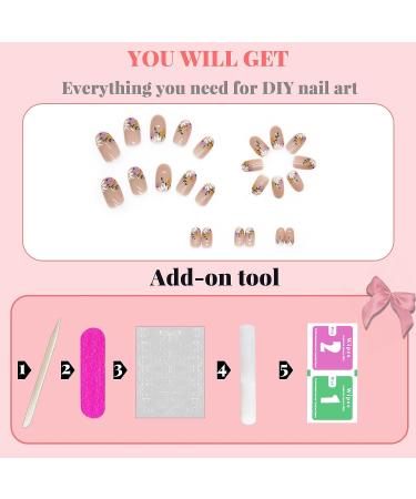 24Pcs Short Press on Almond Round Fake Nails with Little Flowers Design - Glossy Acrylic False Nails for Women and Girls | Spring Styles-4 - Buy Online on SooperMarket.com