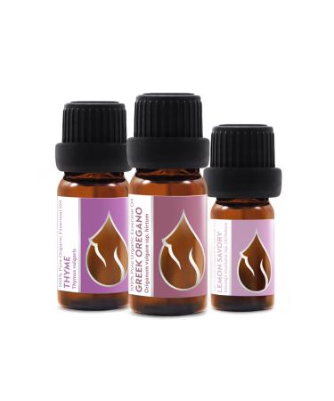 Set "Vitality" Essences Bulgaria Organic Essential Oils | Thyme (10ml) + Greek Oregano (10ml) + Lemon Savory (5ml) | 100% Pure and Natural | Undiluted | Therapeutic Grade | Non-GMO