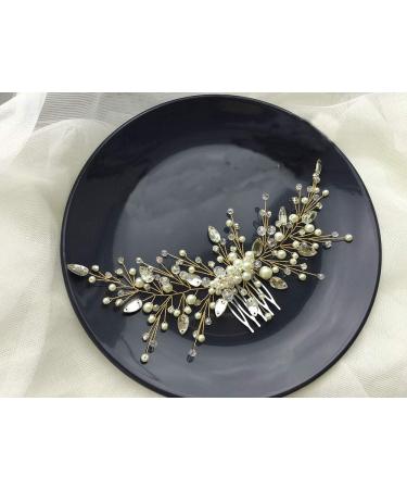 Deniferymakeup Pearl Bridal Hair Vine Wedding Hair Accessories Bridal Hair Comb Crystal Wedding Hair Comb Wedding Hair Vine Bridal Hair Accessory (Gold) - Buy Online on SooperMarket.com