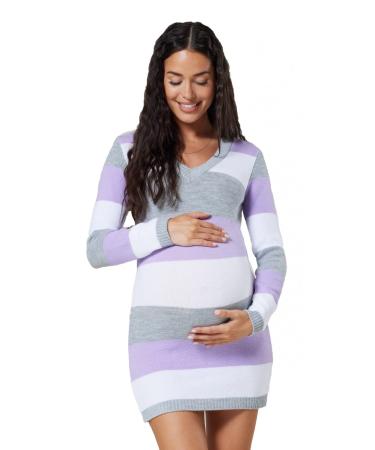 HAPPY MAMA Women's Maternity Stretch Knit Colour Block Jumper Dress Stripes 405p 8-10 Lavender