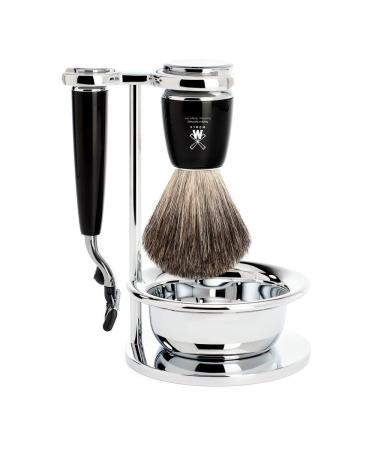 M HLE shaving set with bowl - Rytmo series - pure badger hair - compatible with Gillette blades - black precious resin