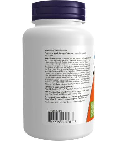 NOW - Acetyl L-Carnitine 500mg 100 vcaps - Buy Online on SooperMarket.com