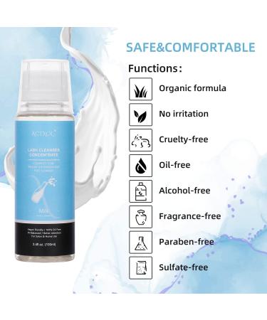 Eyelash Cleanser Concentrate 100ml Milk Professional Lash Extensions Shampoo Natural Foaming Cleanser DIY Paraben & Sulfate Free Non-lrritating Wash for Extensions Lashes with Salon Home Care-Makes 60ml Bottles Eyelash Shampoo Milk 100ml - Buy Online on SooperMarket.com