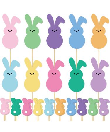 Whaline 60Pcs Easter Cupcake Topper Double-Sided Easter Bunny Cupcake Picks Colorful Rabbit Food Picks for Easter Spring Party Supplies Cake Decorations