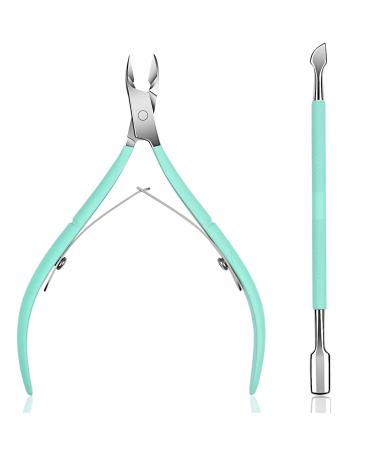 Ejiubas Cuticle Trimmer with Cuticle Pusher Cuticle Nipper Professional Grade Stainless Steel Cuticle Remover Cutter Clipper Durable Pedicure Manicure Tools (Green)