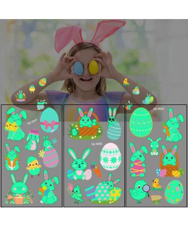 Easter Glow Temporary Tattoos - 73 Luminous Bunny Designs for Kids | Rabbit, Carrot, Eggs, Chick | Fun Party Favors - Buy Online on SooperMarket.com