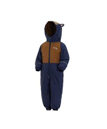 Regatta Children's Mudplay Iii Waterproof and Breathable Insulated Animal All-in-one Suit Size 6-12 m Navy/Brown Tan