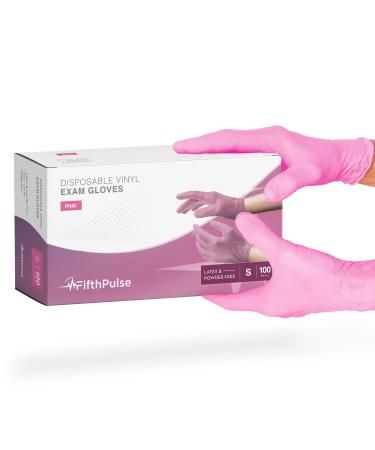 Pink Vinyl Disposable Gloves Small 100 Pack - Latex Free, Powder Free Medical Exam Gloves - Surgical, Home, Cleaning, and Food Gloves - 3 Mil Thickness Pink Small