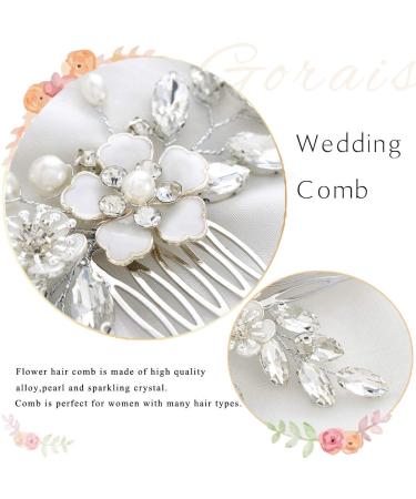 Bridal Hair Comb Silver Flower Wedding Hairpiece Crystal Side Combs for Women - A-Silver - Buy Online on SooperMarket.com