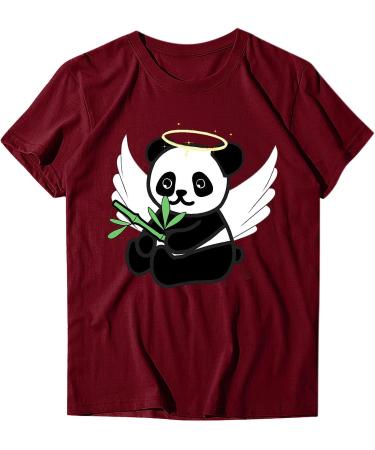 TUNUSKAT Women's Cute Panda Shirt - Summer Animal Print Blouse | Short Sleeve Loose Fit Tops - Medium - Wine - Buy Online on SooperMarket.com