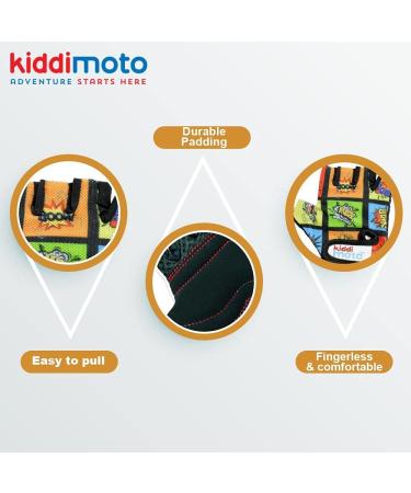 KIDDIMOTO Children's Fingerless Cycling Gloves for Boys & Girls - Bicycle Bike Gloves M (4-8y) - Fun Comic Design - Buy Online on SooperMarket.com