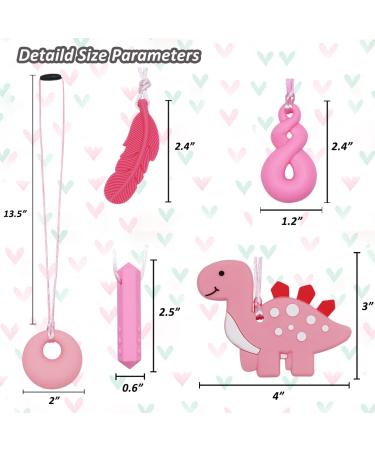 Chew Necklace 5 Pack for Sensory Kids - Pink Dinosaur Sensory Chew Toys for Autism, ADHD, Anxiety - BPA Free Silicone Stim Toy - Buy Online on SooperMarket.com