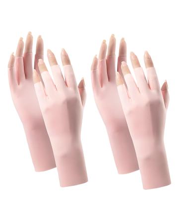 Betinyar 2 Sets of UV Gloves for Gel Nails UPF50+ Fingerless UV Light Gel Nail Gloves UV Protective Gloves(Pink)
