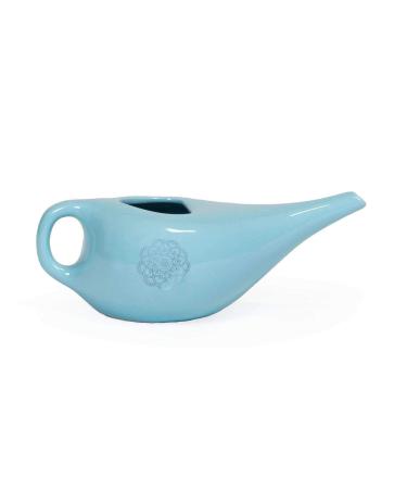 NETI POT Nasal Wash Jug Ceramic Neti Jug with Mandala (Silver) Jug for Nasal Rinse Nose Shower Nethi Pot Aqua / Silver Mandala