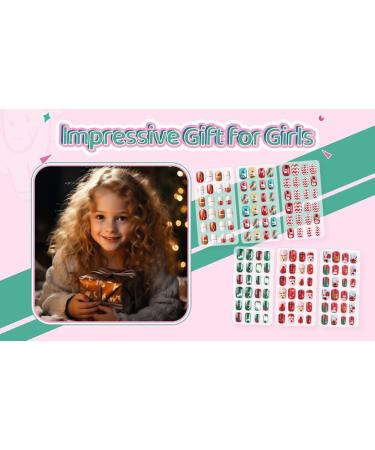 144Pcs Kids Christmas Style Press on Nails | Quick Stick on Fake Nails for Girls | Full Cover Acrylic Nail Kit | Children's Nail Decoration Set - Buy Online on SooperMarket.com