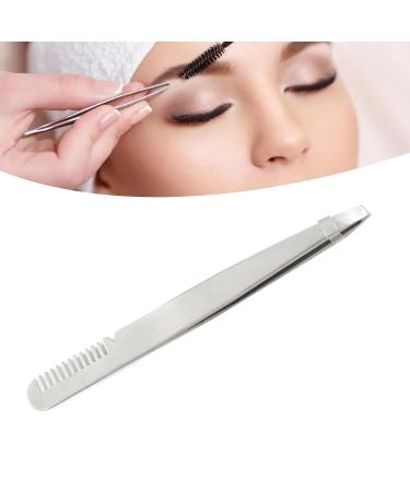 Eyebrow Tweezers with Slant Tip - Portable & Safe Smooth Comb - Silver | International Shipping - Buy Online on SooperMarket.com