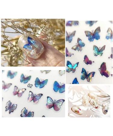 Eseres 10 Sheets 3D Laser Butterfly Nail Stickers - Self-Adhesive Colorful Butterflies Decals for Nail Art - Buy Online on SooperMarket.com