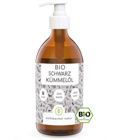 Organic black cumin oil for dogs 500ml cold-pressed from controlled organic cultivation DE-KO-060 with practical dispenser