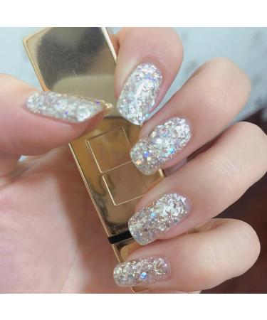 Silver Glitter Gel Nail Polish Nail Varnish Soak off UV/LED Lamp French Manicure Nails Long Lasting Nail Art Manicure Salon DIY at Home - Buy Online on SooperMarket.com