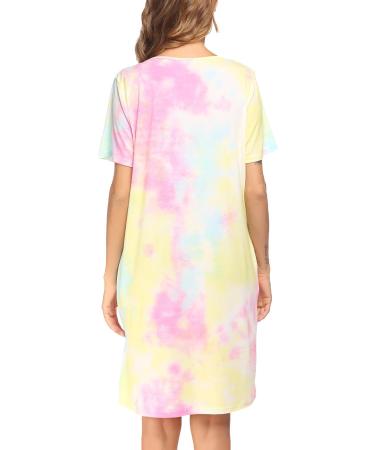 Ekouaer Women's Short Sleeve Nightdress with Pockets | Soft Button Down Sleepwear | Summer Loungewear in Tie Dye Print - Buy Online on SooperMarket.com