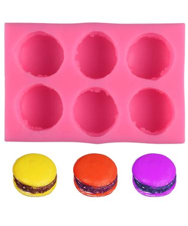 ONNPNN 6 Cavity Macaron Shape Silicone Mold, 3D Burger-shaped Soap Form Mould, Macaron Hamburger Chocolate Molds, 3D Food Shaped French Dessert Fondant Moulds, for Candle Polymer Clay Bath Bomb